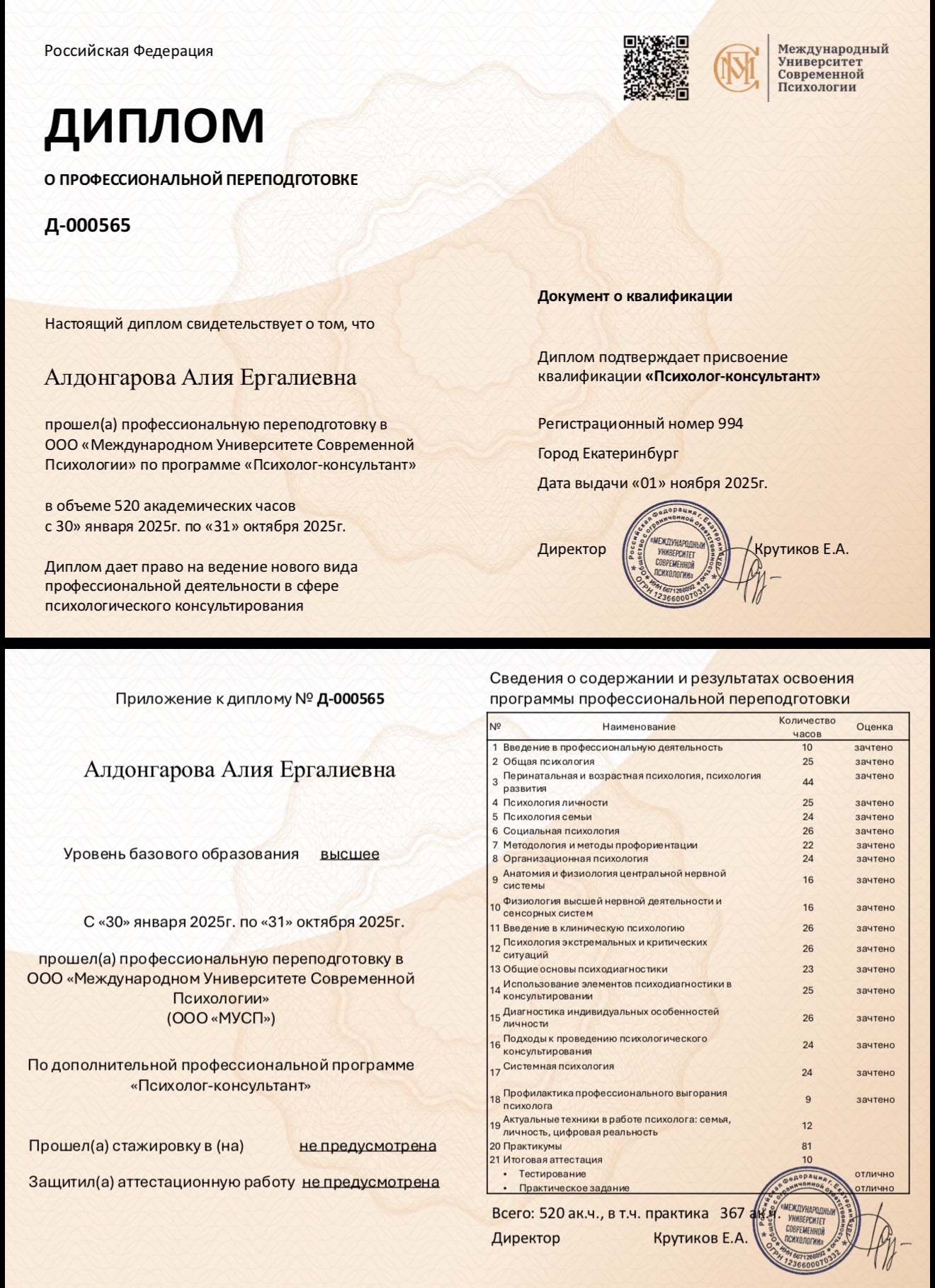 Диплом психолога-консультанта